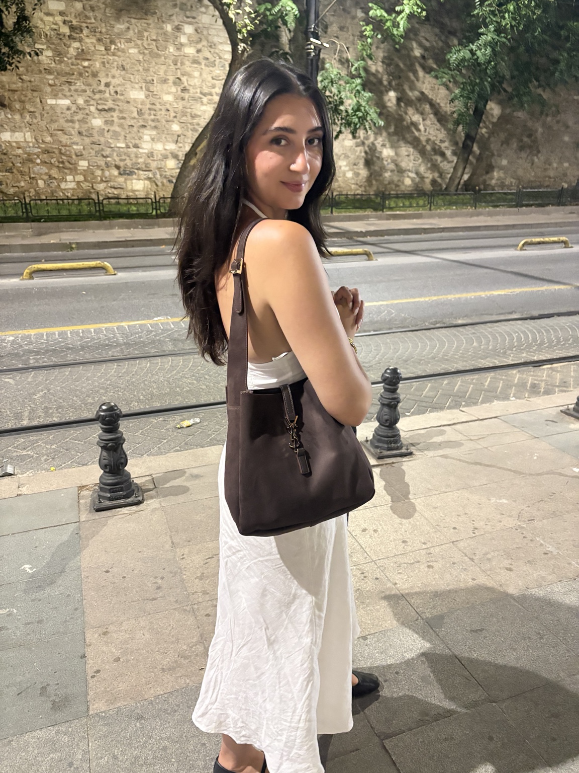 Claudia smiling on a night walk